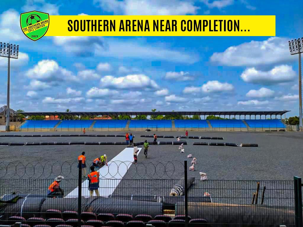 southernarena's tweet photo. The standard 6,000 seater football stadium (Southern Arena)🏟️ in Bo City is near complete as the Turkish-based contractors are set to rollout a top quality “Diamond Blade” artificial turf on the pitch, marking the final phase of the construction project… https://t.co/XYBPp4i85Z