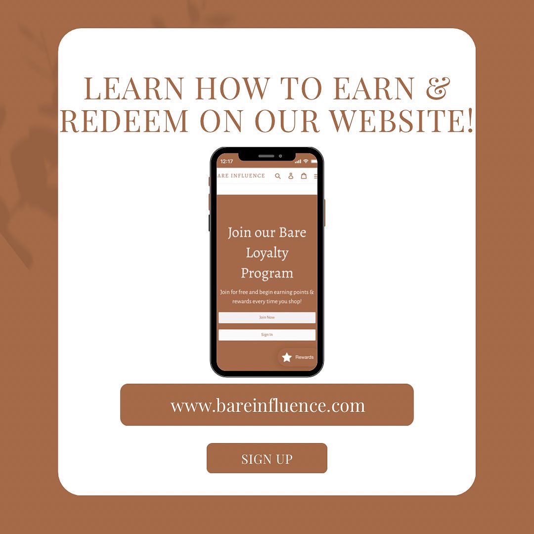 BareInfluence's tweet image. Officially Introducing Our Bare Loyalty Rewards Program! 

We are so excited to announce that you can now start earning points when you show various acts of support to our brand! Start earning points today and later redeem them to earn $$ OFF or to recieve discount codes! 🤎