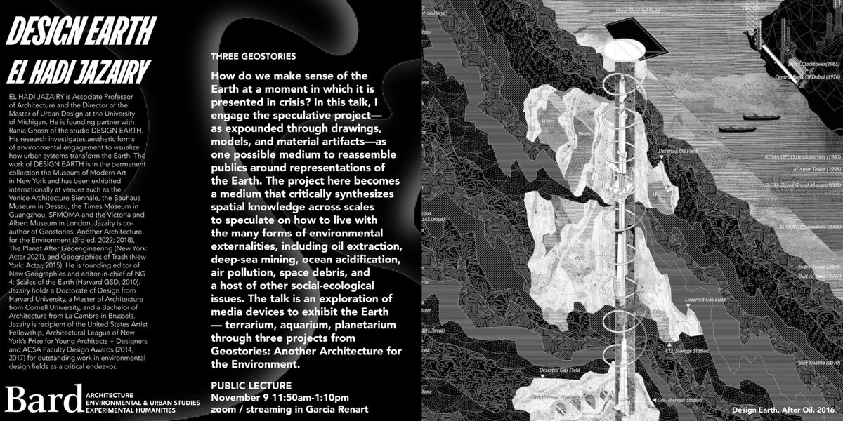 Bard Architecture (@bardarch) on Twitter photo Please join us virtually this coming Wednesday Nov 9 at 11:50ET for a webinar talk by El Hadi Jazairy from Design Earth <a href="/BardCollege/">Bard College</a>. El Hadi will present ‘Three Geostories’. Please join us virtually this coming Wednesday Nov 9 at 11:50ET for a webinar talk by El Hadi Jazairy from Design Earth <a href="/BardCollege/">Bard College</a>. El Hadi will present ‘Three Geostories’.
