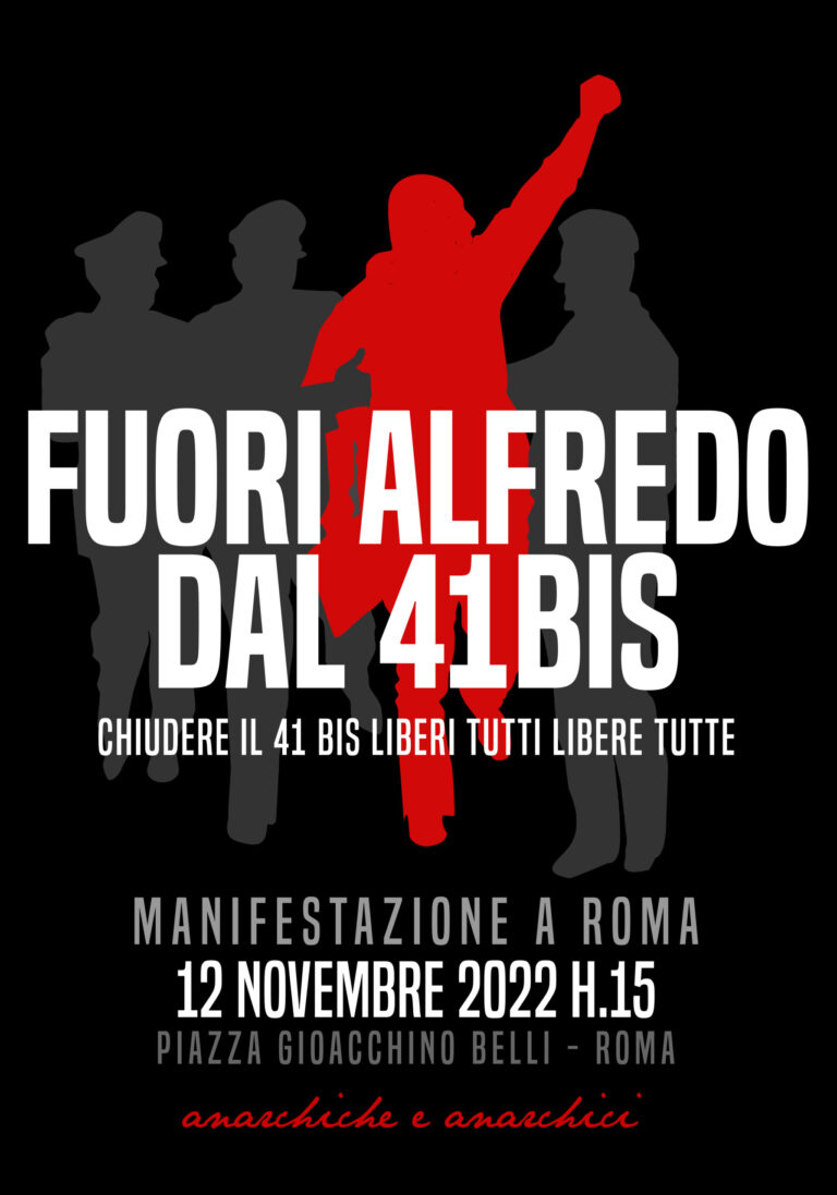 #Anonymous #anarchy 
da <a href="/Pasadomeridian0/">𝕱𝖊𝖗 / 🏴‍☠️</a>
Apprendiamo che stamattina, lunedì 7 novembre,Anna ha dichiarato l’inizio d’uno sciopero della fame in solidarietà ad Alfredo e al fianco di Juan ed Ivan
Per scrivere
Anna Beniamino
C.C. femminile Rebibbia
Via Bartolo Longo,92
00156 Roma