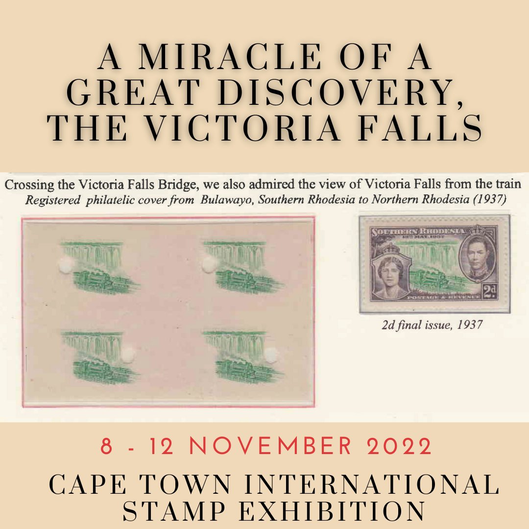 pfsastamps's tweet photo. A miracle of a great discovery, The Victoria Falls at the Cape Town International Stamp Exhibition.

Collected by Bánás Artúr, a M. Sc. E. Engineer. https://t.co/dclLAjp5Rf