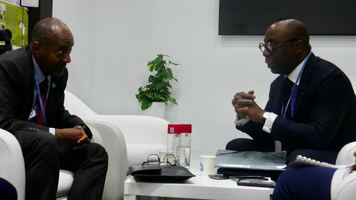 PresidentBOAD's tweet photo. #COP27 Entretien fructueux et partage d'expérience avec M. @AdmassuTadesse, Président du Trade and Development Bank #TDBGroup, Banque de développement agile aux mécanismes de financements innovants opérant en Afrique Orientale et Australe. https://t.co/U53FEyLQtG