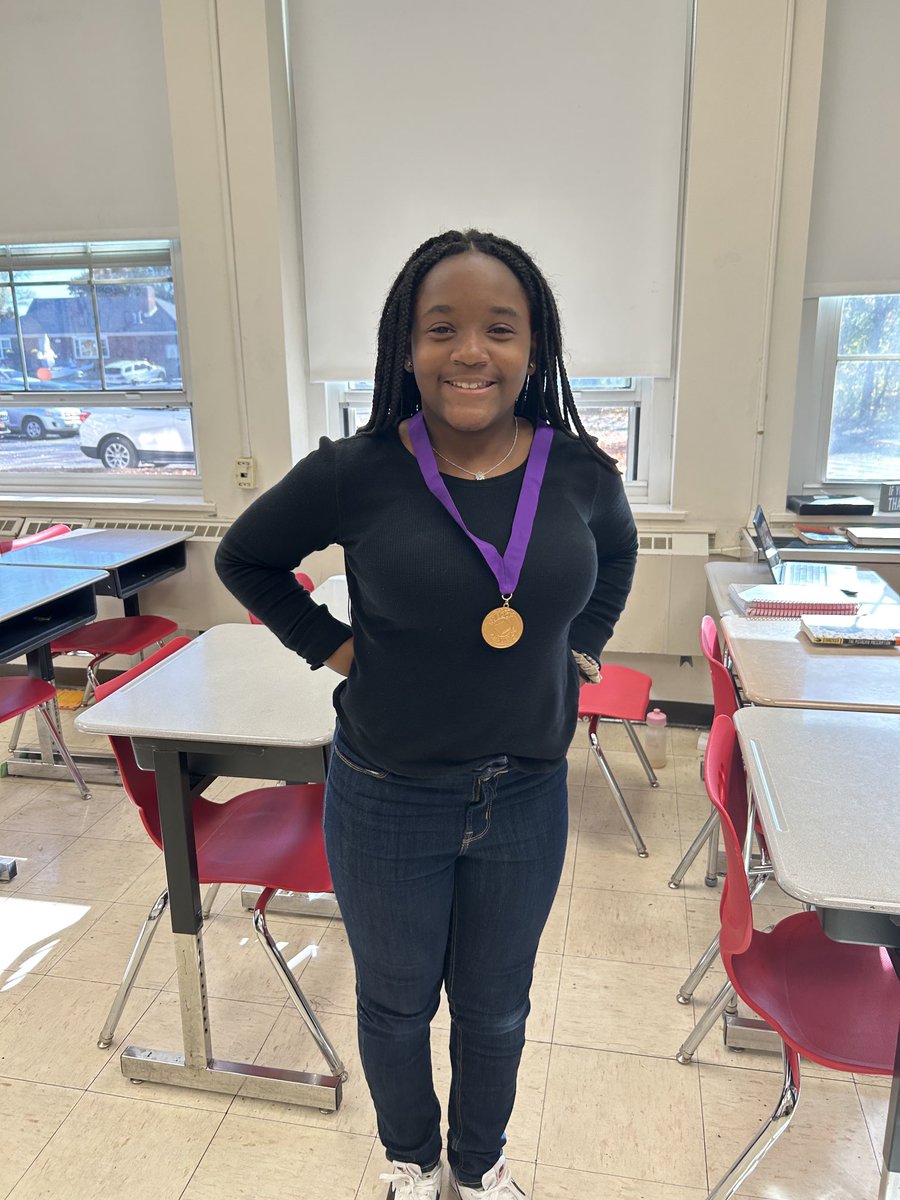 ELARoom105's tweet photo. Congratulations to Mr. Hickey’s Zahra Holloway for receiving our beautiful purple ribbon and being one of our first 7th graders to move up this year. https://t.co/YwLc1CT7PJ