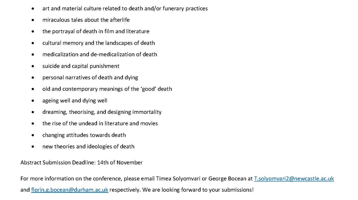 Timea Solyomvari (@solyomvaritimea) on Twitter photo There is still time to send an abstract to present at the PGR Conference- After Life: Interdisciplinary Approaches to Death and Dying <a href="/UniofNewcastle/">Newcastle University</a> There is still time to send an abstract to present at the PGR Conference- After Life: Interdisciplinary Approaches to Death and Dying <a href="/UniofNewcastle/">Newcastle University</a>