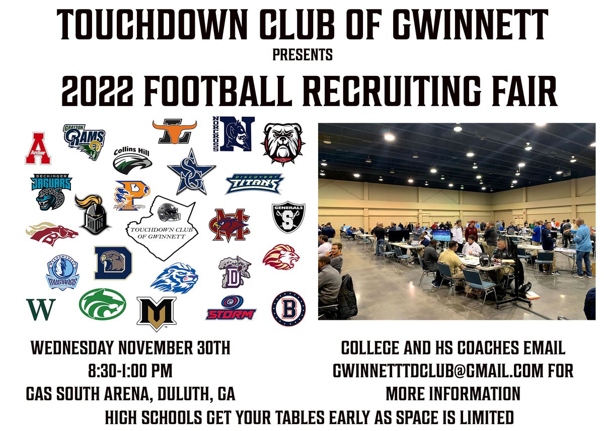 For those that are making plans for November and December recruiting fairs, please don't forget to get registered for a great opportunity right here in Gwinnett County. Email or DM for more details. Gwinnetttdclub@gmail.com