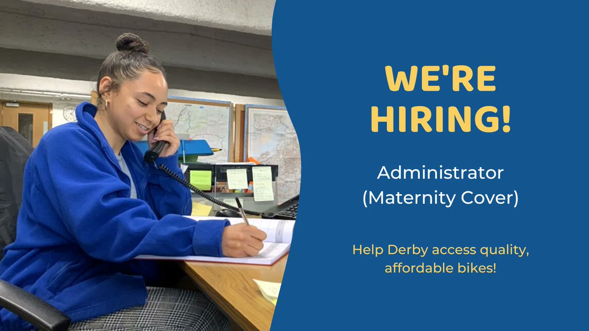 Looking for a rewarding admin role? Join our friendly team in Derby and support us in providing local communities with access to affordable, quality bikes, repairs and professional qualifications! Sounds like a role for you? Find out more and apply today: bit.ly/3zK4fYg