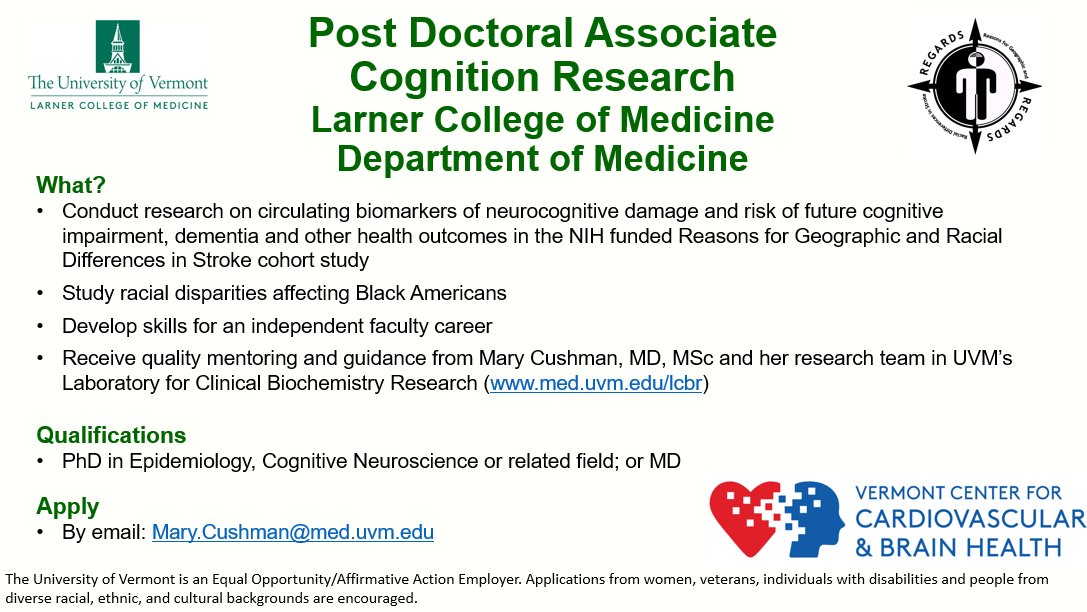 If you're looking to do post-doc research in cognition epidemiology, come work with my group <a href="/UVMLarnerMed/">UVM Larner Med</a> <a href="/deborascience/">debora gomes</a> <a href="/UVMHeartBrain/">UVMHeartBrain</a>
#AHA22