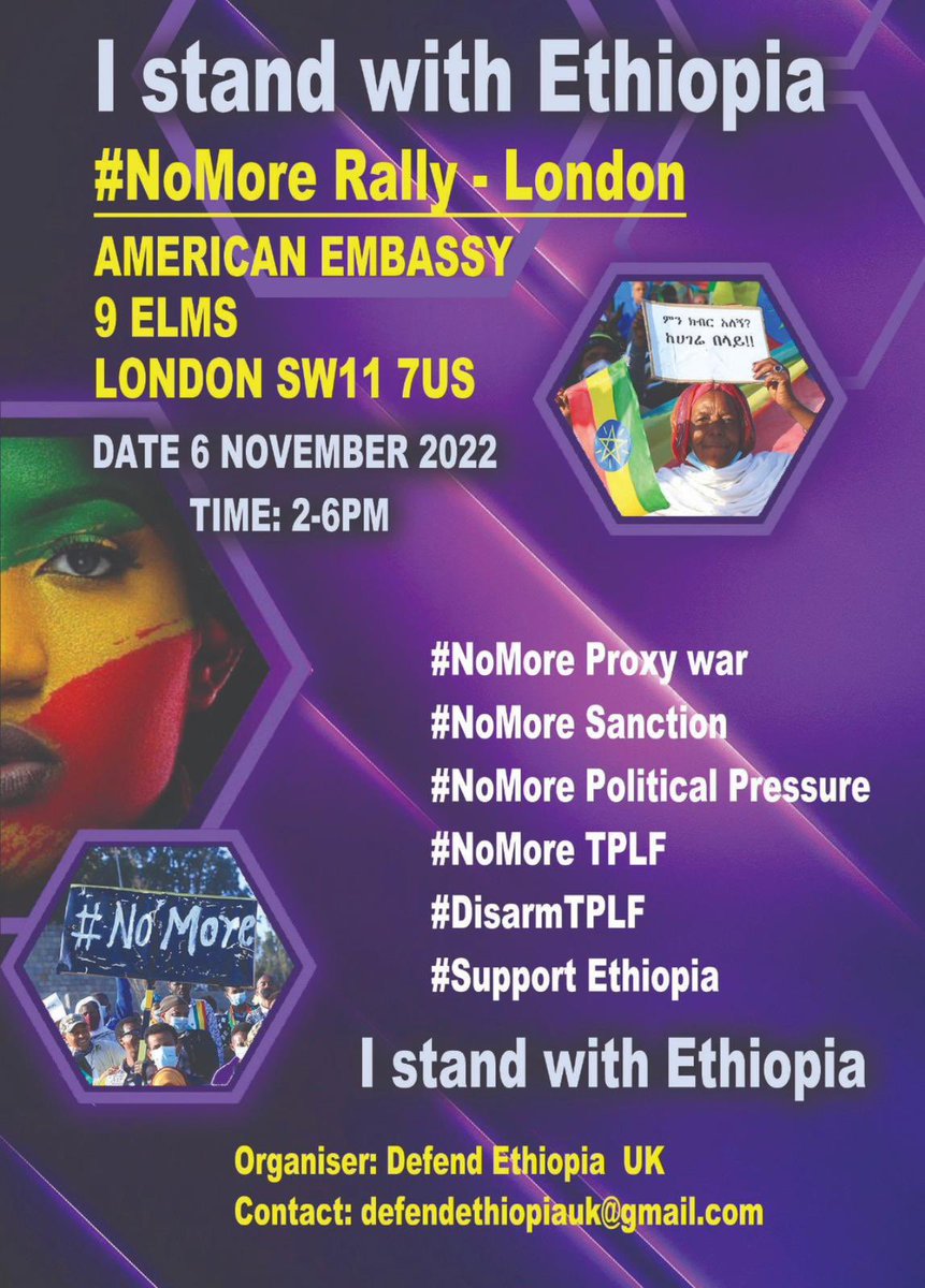 HermelaTV's tweet image. NOTICE: I Stand With Ethiopia: London #NoMore rally - tomorrow Sunday November 6th 2pm-6pm in front of the US embassy.