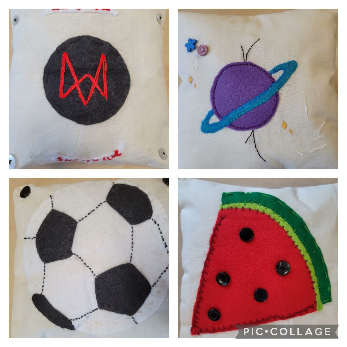 HeMillburn's tweet image. Just a sample of some of the brilliant cushions made by S2 pupils @MillburnAcademy. Some amazing designs! 🧶🧵😊 #textileskills #sewing #handmade