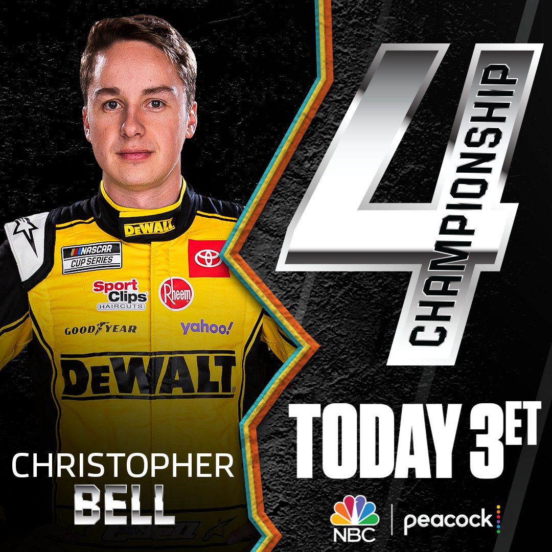 RETWEET if you're rooting for <a href="/CBellRacing/">Christopher Bell</a> to win the <a href="/NASCAR/">NASCAR</a> championship today! #CBell

3P ET, @NBC and <a href="/peacock/">Peacock</a>.