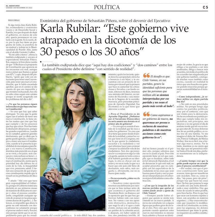Que aporte es tener en 🇨🇱a personas como <a href="/KarlaEnAccion/">Karla Rubilar Barahona</a>, con claridad ,sentido común respeto y conocimiento d la realidad;solo así se podrá avanzar unidos como país en dar soluciones a los problemas urgentes d hoy.L@s invito a leer esta entrevista emol.com/noticias/Nacio…