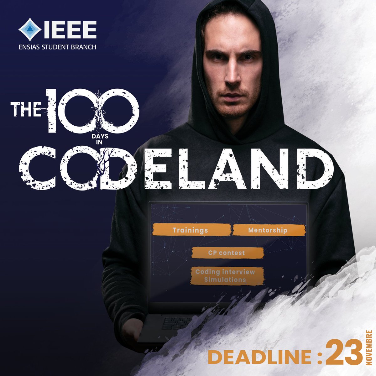 EnsiasSb's tweet photo. It's time to show how you can survive  in the code land.

Get ready to solve 100 coding problems in 100 days, and fill the form : https://t.co/9uVU4jGkKj

⛔  Deadline : 23 November 

#IEEE #IEEE_ENSIAS_SB #The100daysincodeland  #Code #Tech #Code_Challenge #python #cpp #java https://t.co/0KsT9NQIzZ