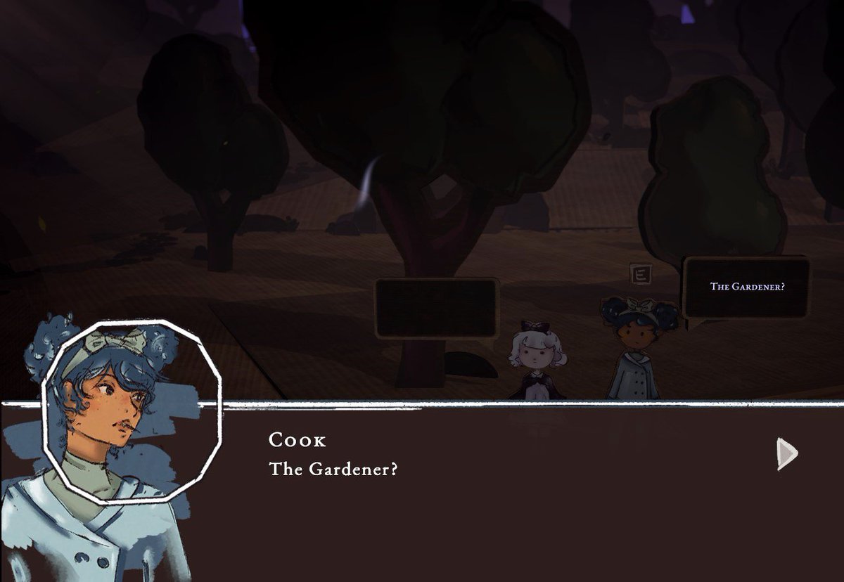 Two of my favourite characters (tbh I love them all😋) are the cook and the gardener. Getting their palette right drove me insane cause I wanted green but not "green"... don't ask 😵‍💫they are so fun to write as well #screenshotsaturday #visualnovel #gamedev #indiedev #characterart
