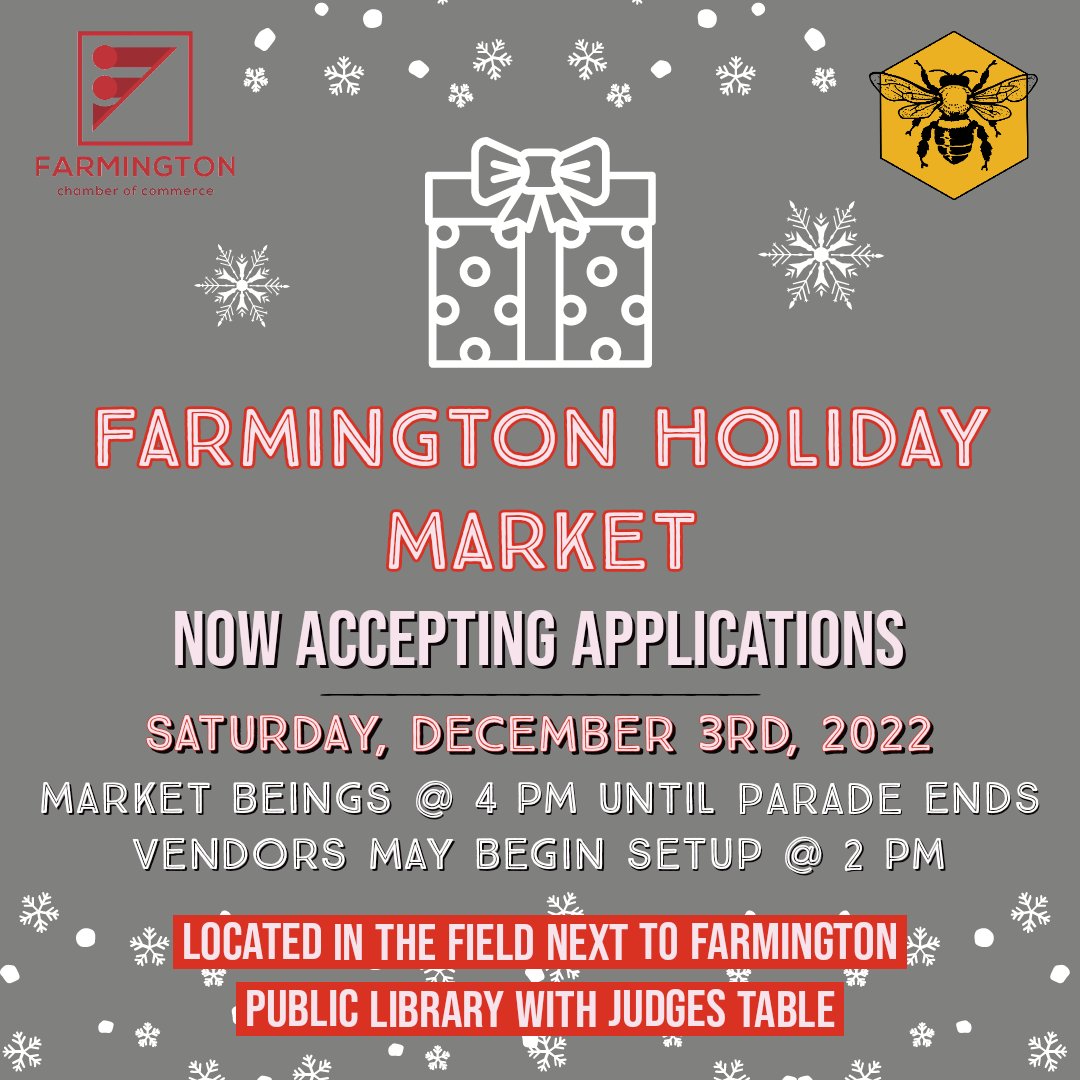 BusyBeesNWA's tweet photo. Now accepting applications for Farmington's Holiday Market that takes place during the Christmas Parade! Apply at the Google Forms link below.🎄🎅⛄

https://t.co/tx2IPWpC6p

If you do the Cardinal Bazaar the morning of let us know and we can work with you for extra time between. https://t.co/cCOAOzBg8q