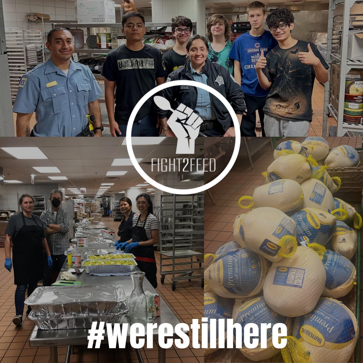 We are in the #Fight2Feed kitchen at McCormick Place East Kitchen cooking for our 350 weekly Saturday meals.  With our awesome youth volunteers today,   have started the Turkey Count Down!  Thanksgiving: buff.ly/3nCuYQK
#togetherwearestronger #dogoodfood #feeditforward