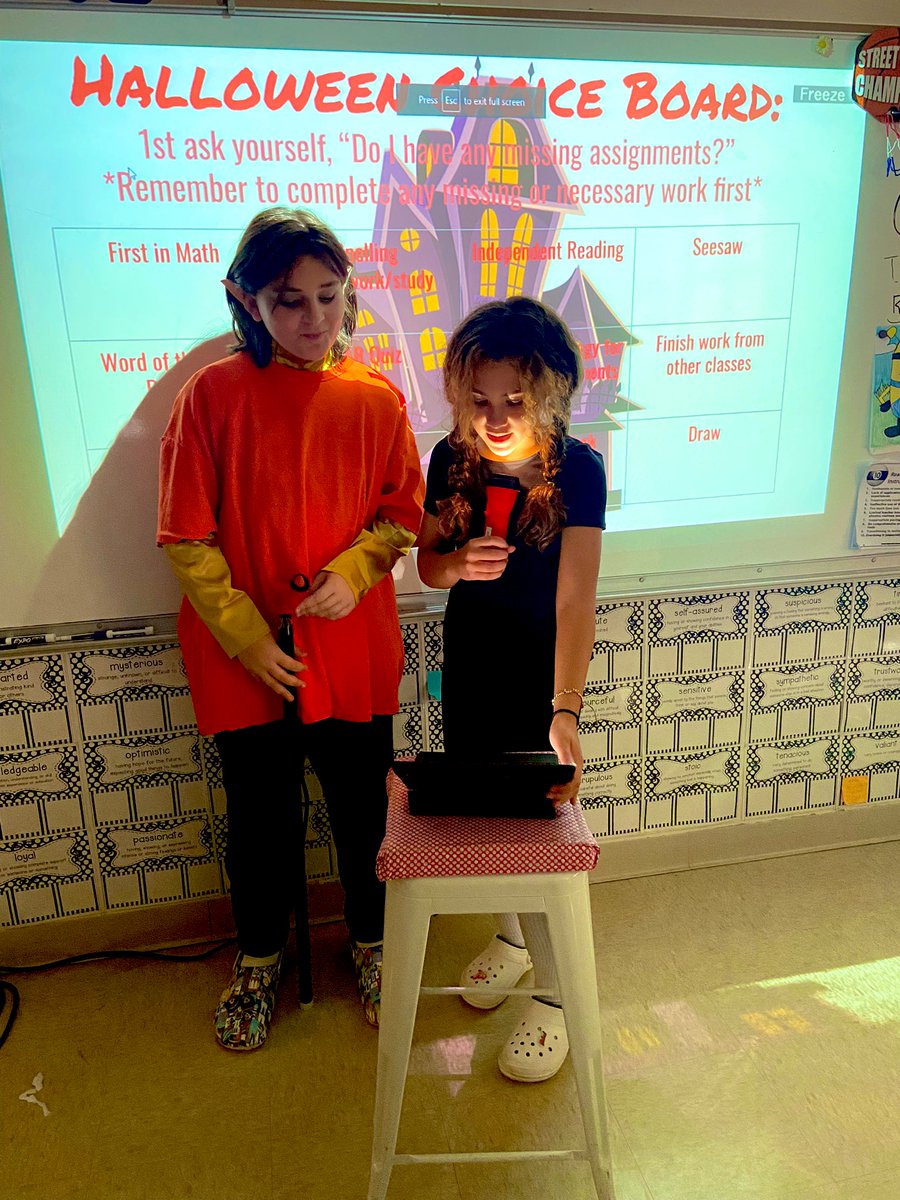 MissDott_'s tweet photo. Ss were challenged to write a short spooky story on Halloween that created both tension &amp; suspense. The second part of the challenge was that 4 rolls of a die would determine setting, characters, word choice, &amp; the antagonist of the story. Don’t forget a flashlight for sharing! https://t.co/LHvBlkVPKv
