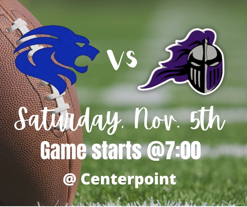 It's finally GAME DAY!!  The Lions last game of the regular season!! Lions vs Knights tonight at Centerpoint - Kick off at 7:00pm. Come and cheer our Lions to victory 🏈 🦁