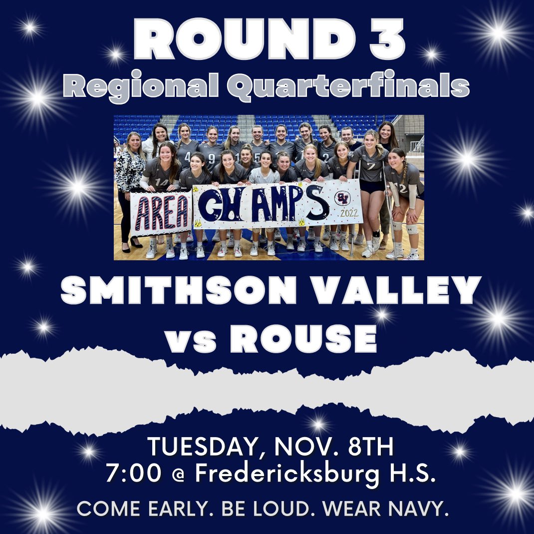 🏆Round 3 Information🏆
SV vs Rouse
Tuesday, Nov. 8th
7 pm @ Fredericksburg HS