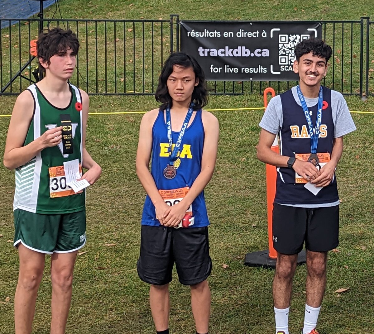 SJHS_RAMS's tweet photo. The para division results are in and we have an OFSAA champion: Mohanad Kuhail!!! 🥇😮 AND two top 10 finishes: 4th Place Jackson Tomassen and 7th Diego Alban-Gasca!!!  🎉🎉 #BluenGOLD #RamProud @OFSAAXC #OFSAAXC https://t.co/J7SX3xMQDD