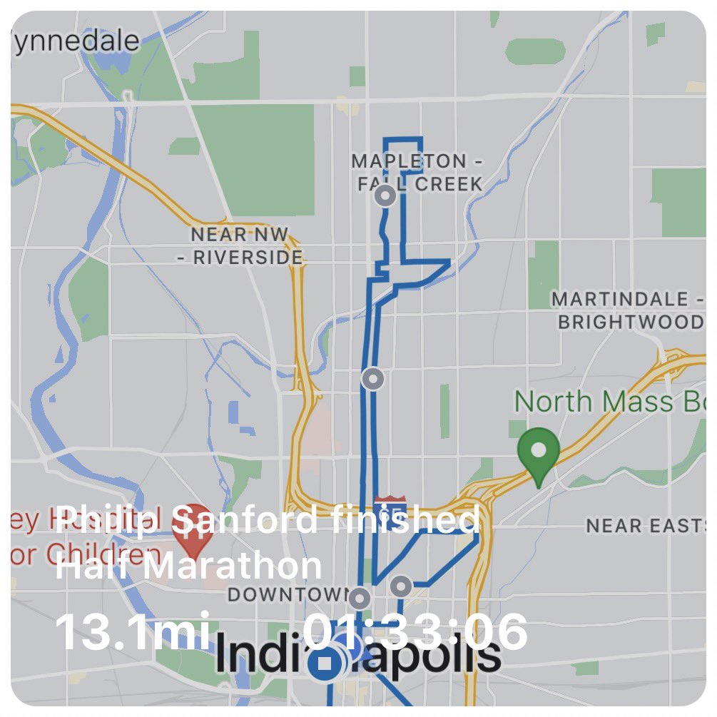 thephilsanford's tweet photo. First class event by @indymonumental and my parent company @CNOFinancial. Didn’t hit my goal of sub-1:30, but got a half marathon PR by a few seconds. #BeMonumental #LifeAtCNO #RunCoaching #RunningCommunity https://t.co/kRElEo0XvR