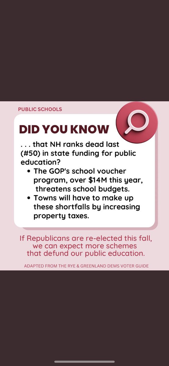 This is why we need to elect legislators that value public education and are committed to finding a more equitable way of funding it. #NHPolitics