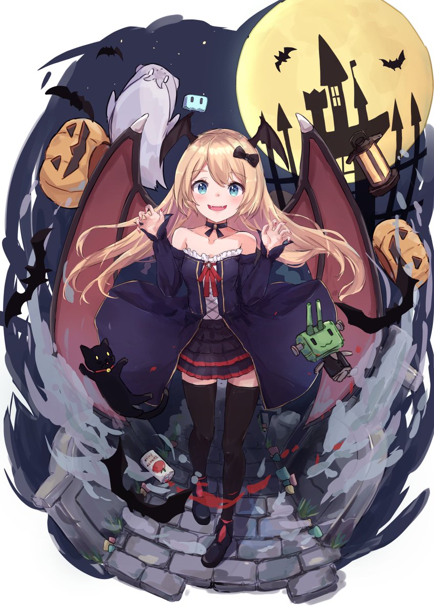 jervis (kancolle) 1girl blonde hair blue eyes long hair wings halloween thighhighs  illustration images