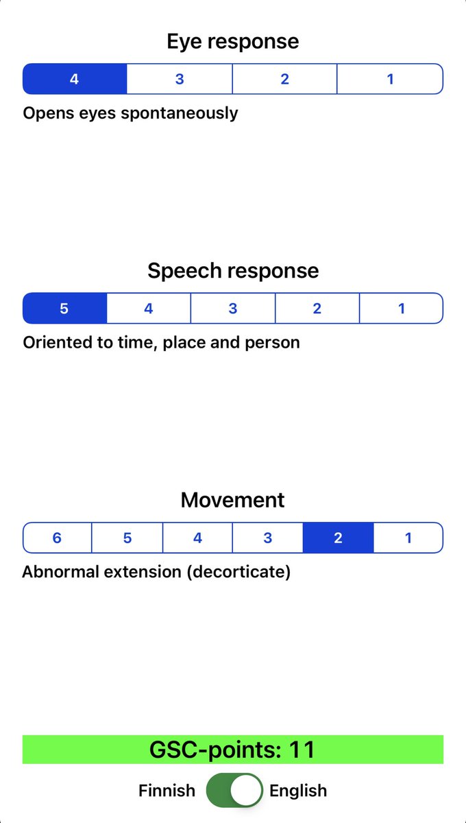 DaRealJamesB's tweet photo. @StridTimo dear Timo, really like your GCS app and I would like to PM you but it is not open on Twitter: one minor point is that under ‘Movement’, abnormal extension should read ‘decerebrate’. Thank you for developing it - I use it all the time 😎👍🏽🚑 https://t.co/tsUgm2vgsL