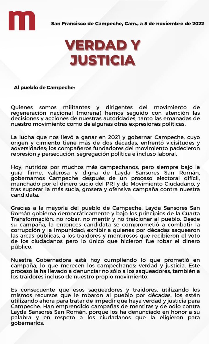 ErickReyesLeon's tweet photo. #VerdadyJusticia

Ante las campañas difamatorias y de mentiras hacia la gobernadora @LaydaSansores, @CampecheMorena y las fuerzas representativas en las diferentes cámaras, damos nuestro total respaldo a la 1er mujer emanada de la 4T. @mario_delgado @CitlaHM @AndreaChavezTre https://t.co/4eSzzTZMKS
