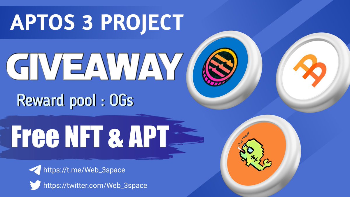 😉😉 Massive Giveaway Ever!!

🎟 Giveaway - 40 APT, Free NFT (FP - 3.5 APT), 100X OGs &amp; Limited W3S Role!

<a href="/AptosCoinsFlip/">Aptos CoinFlip ➡️ Rich Cows</a>
@AptosYields
<a href="/pixelwhales/">Pixel Aptos Whales</a>

To Enter ⤵️
➡️ Follow <a href="/Web_3space/">WEB3 Space</a> &amp; 
All Above project 
➡️ Like, RT &amp; Tag 
➡️ Finish All Task : web3space.crew3.xyz/questboard

3days ⏰.
