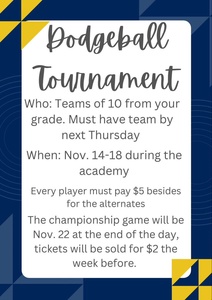 The annual Dodgeball Tournament is HERE! Gather a team and sign up, by Thursday, November 10th! @THSclassof25 <a href="/THS_Staszak/">Arene Staszak</a> <a href="/jsheadrick/">Mrs. Headrick</a> <a href="/marktreen/">Mark Treen</a> @announce_ths <a href="/THSMr_Horner/">Mark Horner</a>