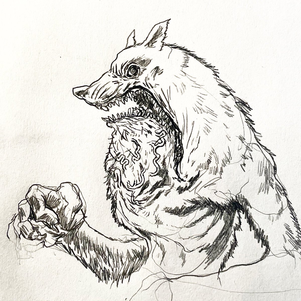 WillPottorffart's tweet photo. Back to sketching! I had to draw a mutant werewolf with a hinge jaw this morning, otherwise I couldn’t start my day properly
•
•
•
#art #illustration #horrormonster #warmup #drawing #werewolf #characterdesign #sketchbook #sketch #artwork #horrorlife #horrorart #willpottorff https://t.co/dsgAqxBDwa