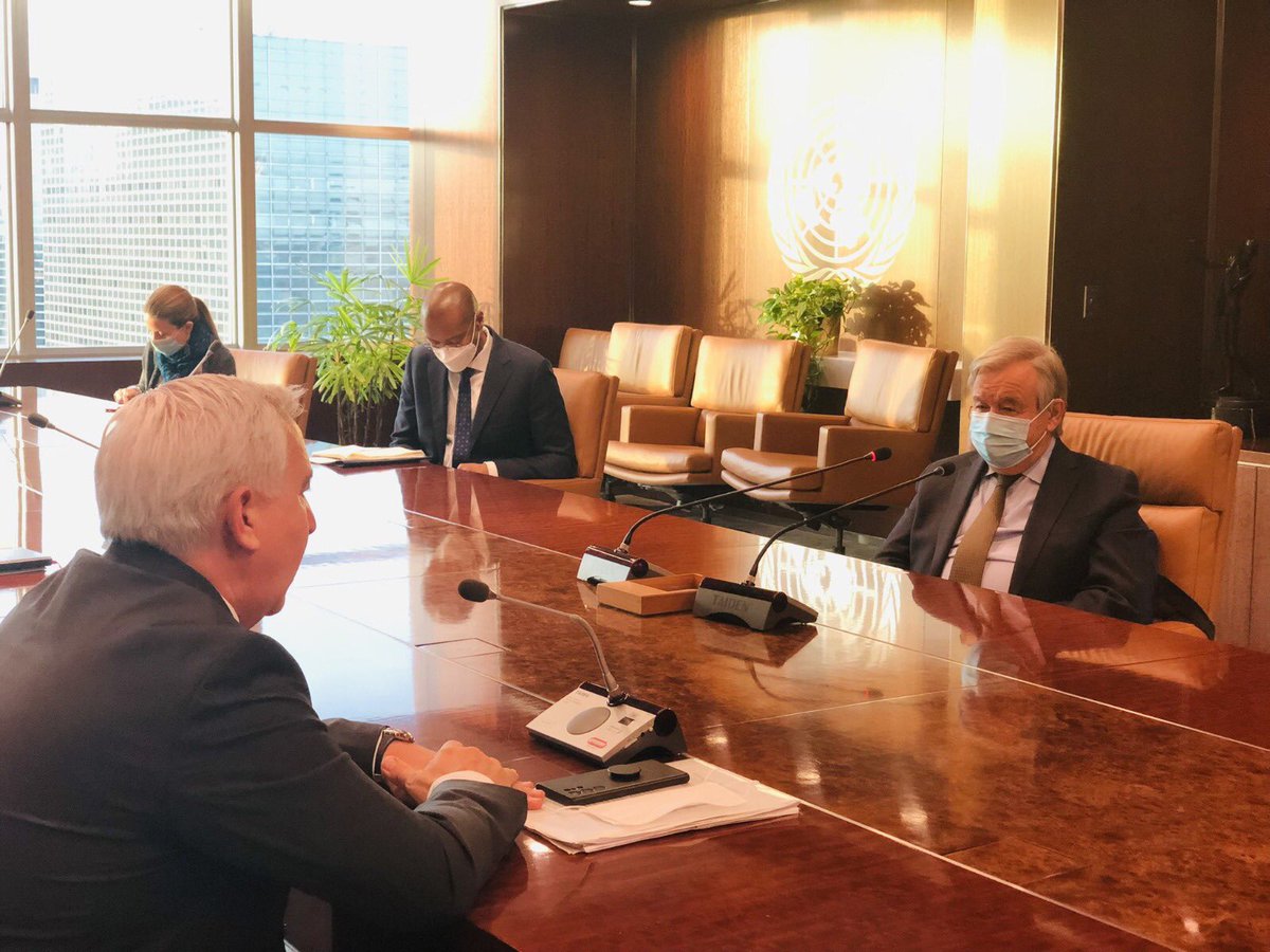 UN_HRC's tweet photo. At the end of his mission in New York, Human Rights Council President @FVillegasARG conveyed to Secretary-General @antonioguterres the need to strengthen the fundamental role of human rights in all the work and activities of the @UN. https://t.co/NLKorCA3He