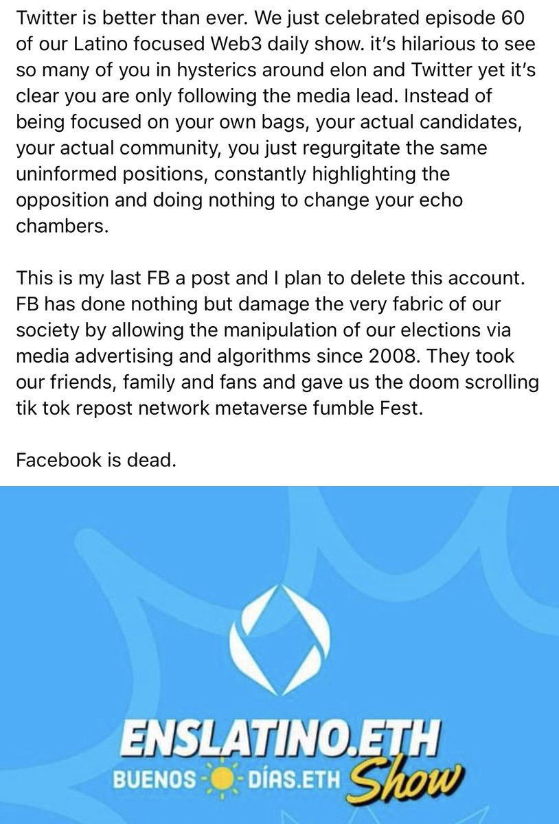 0xWizardOf0z's tweet photo. 🫡🟨 #facebookisdead https://t.co/sl93DsfLFn