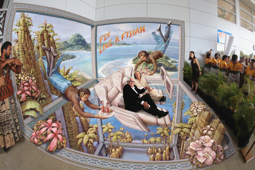 KurtWenner's tweet photo. Fly Like a Fijian! Remembering this piece created for @fly_fijiairways at the Nadi International Airport.
#kurtwenner #3dinteractiveart #3dpavementart #3dstreetpainting #3dexhibition #3dmuseum #3dart #3dstreetart #3dchalkart #3dsidewalkart #fijiairways https://t.co/oKKdxDpDsC