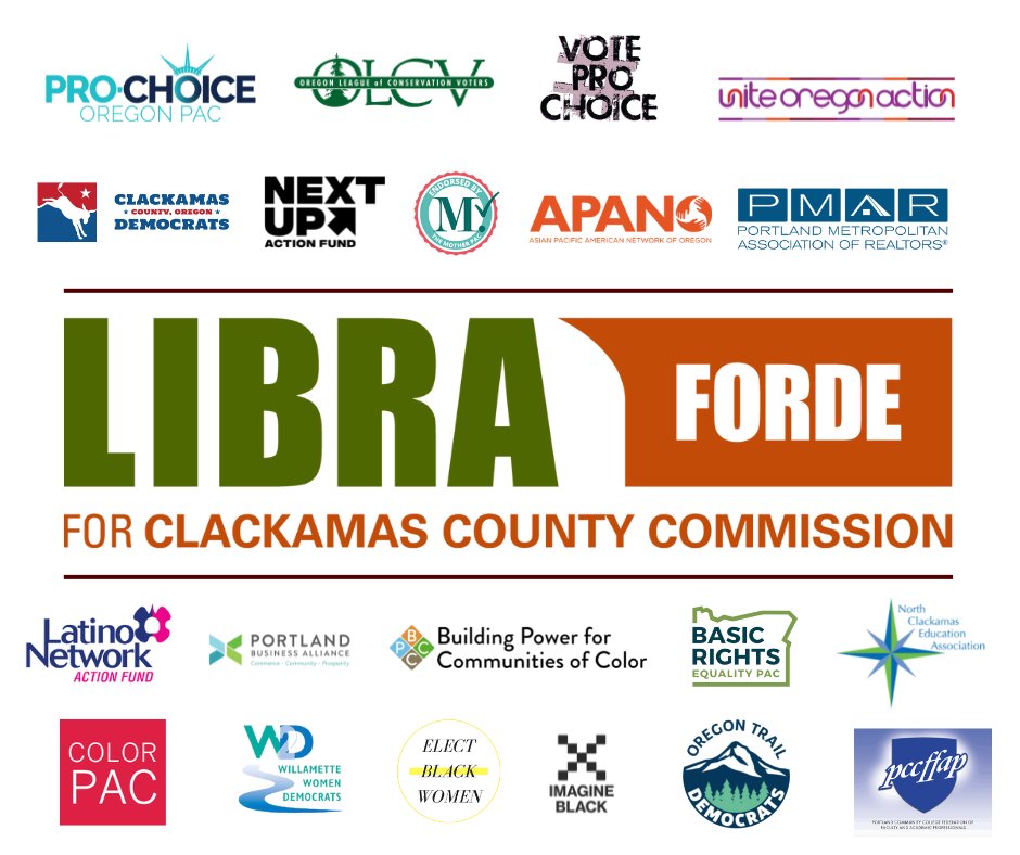 Dozens of community organizations and leaders agree: Vote LIBRA FORDE by Nov. 8! For a full list, visit libraforclackamascounty.com/supporters and be sure to return your ballot by Tuesday! #VoteLibraForde