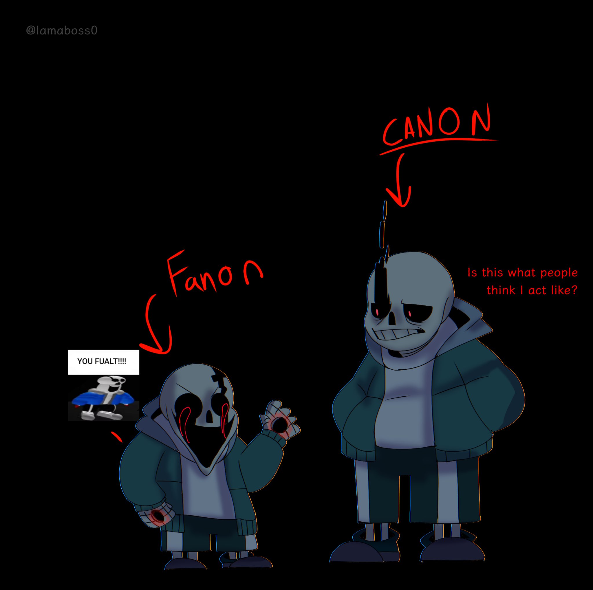 Llamaboss0 ❗️(Comms Open) ❗️ on X: Canon finds out about his canon  counterpart. He is confused. #VhsSans #Undertale  /  X