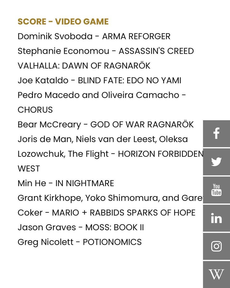 Thrilled to learn my score to <a href="/potionomics/">Potionomics⚗️UPDATE OUT NOW!</a> has been nominated for “Best game score of the year”by <a href="/HMMAwards/">HollywoodMusicAwards</a>!!! It is utterly surreal to be listed alongside AAA games like God Of War, Assassins Creed, Horizon, and an honor to be listed amongst such an amazing group of composers.