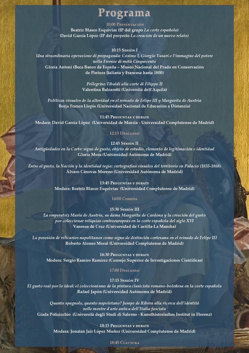 Benito_Navarret's tweet photo. Viernes 25 de noviembre en la facultad de geografía e historia de ⁦⁦@unicomplutense⁩ seminario del grupo de investigación de ⁦@blaskeaton⁩ “Arte y cultura en la corte: Arte, identidad y nación” ⁦ https://t.co/ffu1PnkJfA