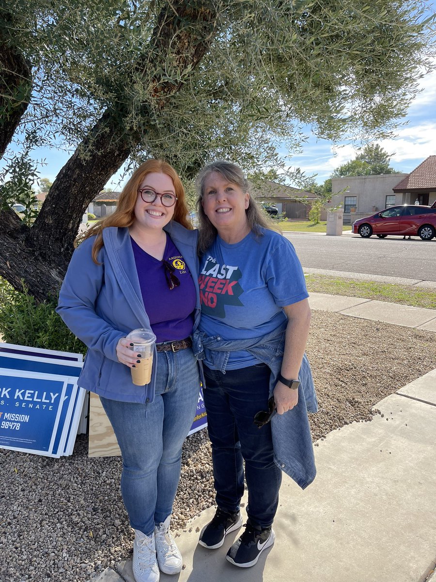 claireknipe's tweet photo. Four years ago I was launching our last GOTV canvass from my parents’ house and my mom canvassed for the first time. 

Today, my mom is in town and came with me to launch our last 2022 GOTV canvass (wearing my 2018 canvassing tshirt) https://t.co/cSgaKysckw
