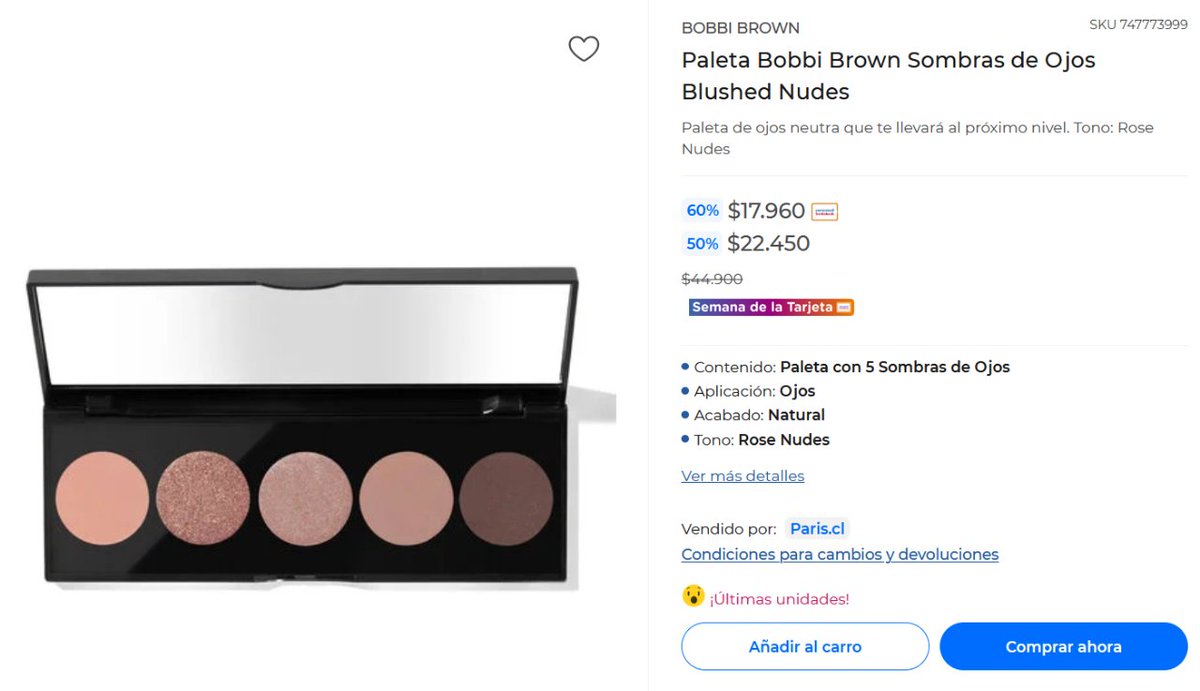 DescuentosRata's tweet photo. Paleta de sombras Bobbi Brown Blushed Nudes está a $17.960 con 💳 en la web de París.

➡ https://t.co/0h460sj6wA https://t.co/5oTwU4Elr4