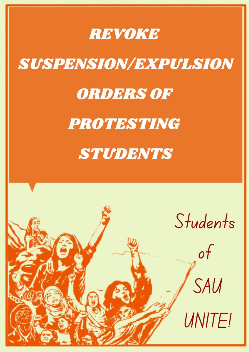 @sau_united #StandWithSAU #ScholarshipMustRise #SAUSOS #RevokeSuspension #SAUAgainstScholarshipCuts #SauScholarshipHike
#TakeBackExpulsion #SAUJRFParity