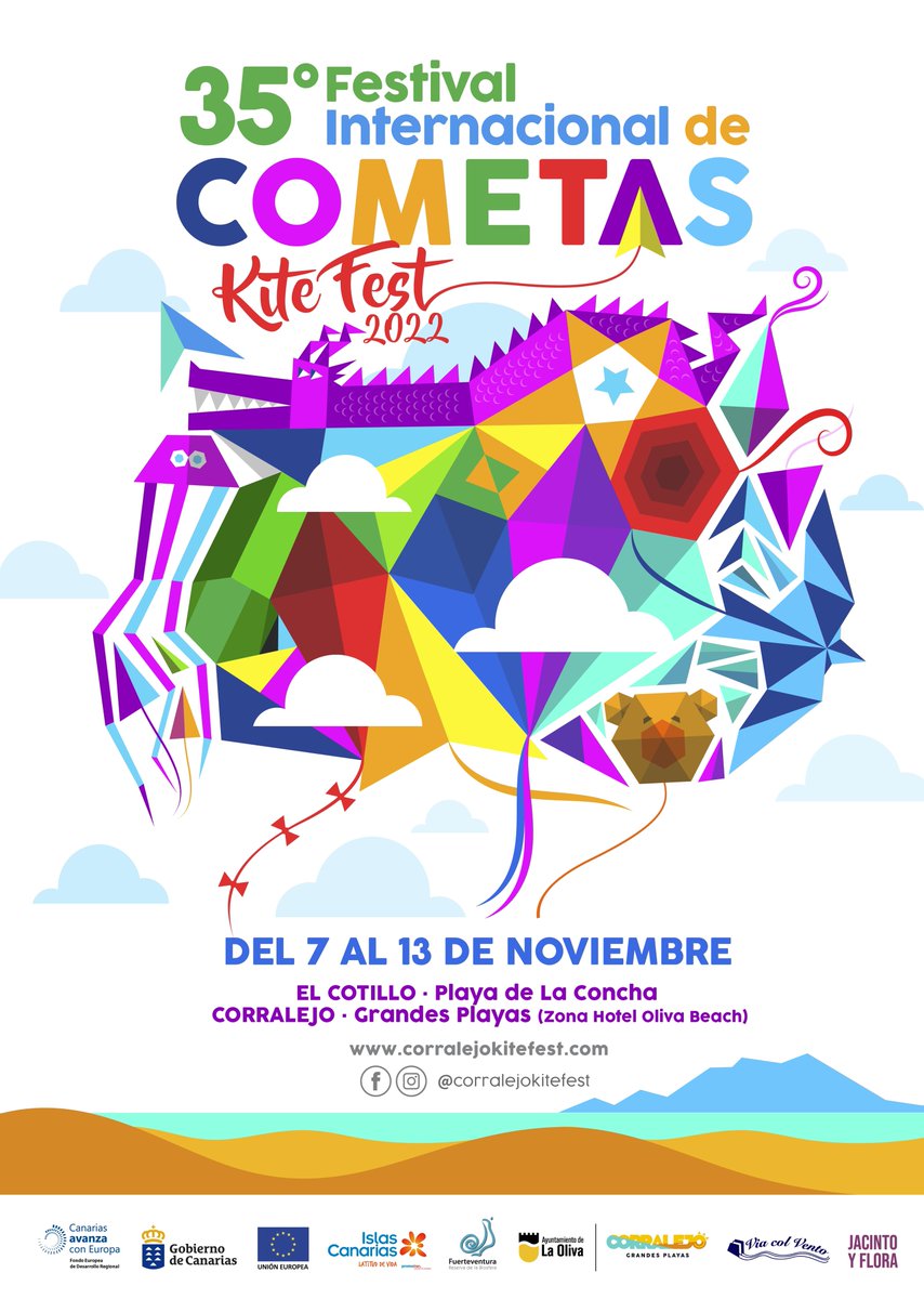El lunes echamos a volar las cometas con el arranque de la 35ª edición del Festival Internacional de Cometas 🪁

👉🏼 Muchas novedades por contar: una programación más amplia, nuevas actividades en el #WindFestival y una nueva ubicación: las Grandes Playas de #Corralejo