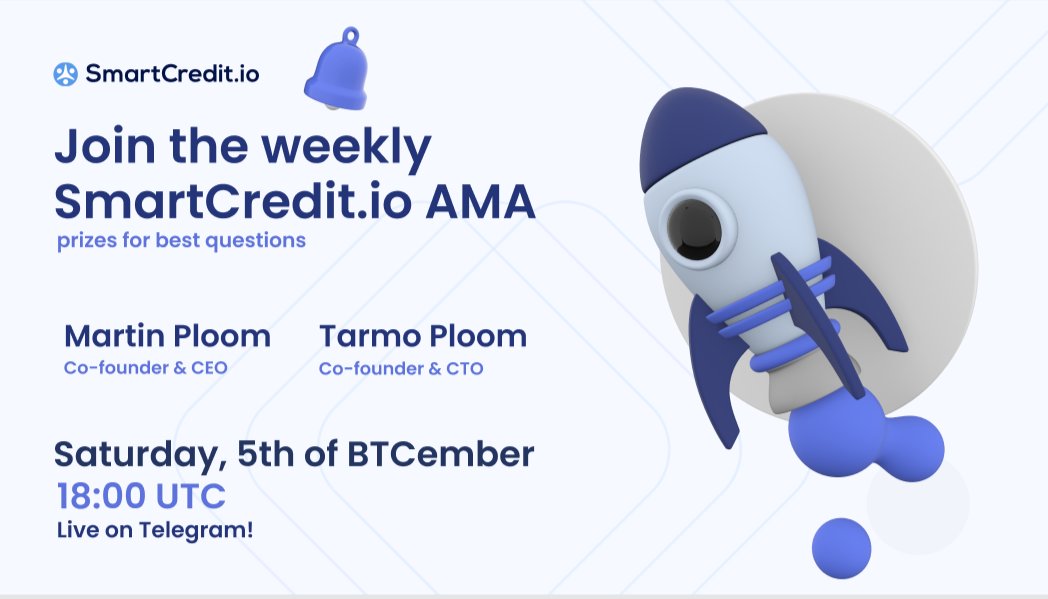 smartcredit_io's tweet photo. π How will markets develop?
π What's next in #SMARTCREDIT?
π Why #fixed_interest_rate and #fixed_term?
Join our #AMA today from 18:00 UTC in https://t.co/6SNOz58CEV π π https://t.co/KFxpR0zRjG