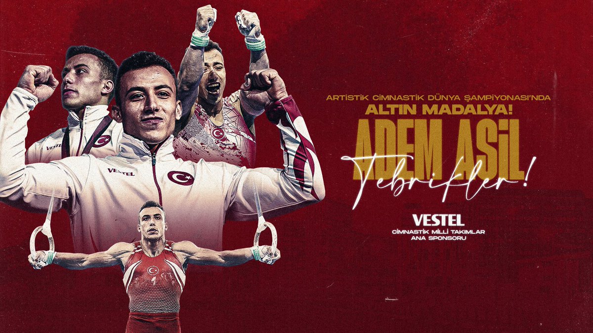 DÜNYA ŞAMPİYONU ADEM ASİL! 🤩 Artistik Cimnastik Dünya Şampiyonası’ında halka aletinde 14.933 puan yapan milli sporcumuz @ademasiil, ülkemize altın madalyayı getirdi! 🥇 Seninle gurur duyuyoruz Adem, tüm Türkiye seninle! 🇹🇷 @turkcimfed