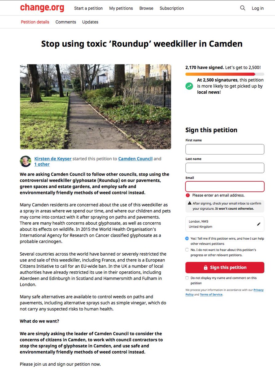 Seems Camden is still using glyphosate (Roundup).  There is a petition at:  change.org/p/camden-counc…