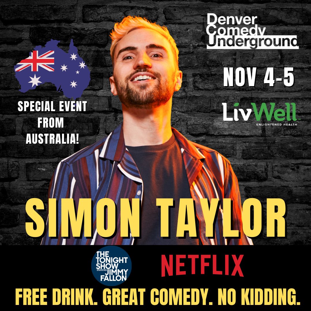 Denver! Tonight! @MrSimonTaylor headlines! He’s hilarious, silly, clever, and a can’t miss!
We moved up to the big theatre for the first time ever! Don’t miss this special show! First drink free! 

denvercomedyunderground.com/shows/189419