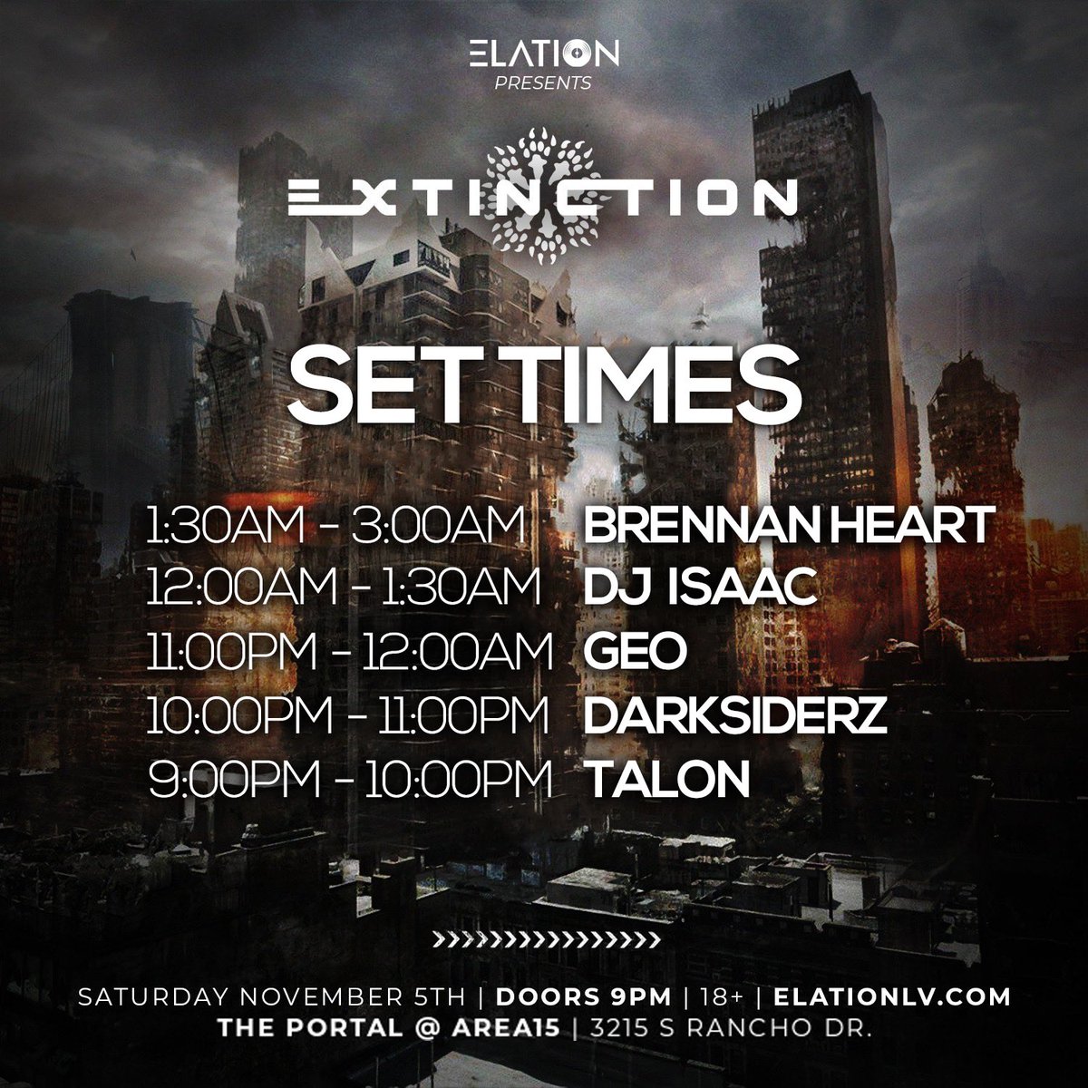 Extinction is upon us Elation fam! Who’s ready to go out with a bong, bong, bong tonight!?

Very limited tickets left! We cannot guarantee there will be any left at the door. 

See you all on the dance floor 🧡

🎟 bit.ly/extinction1