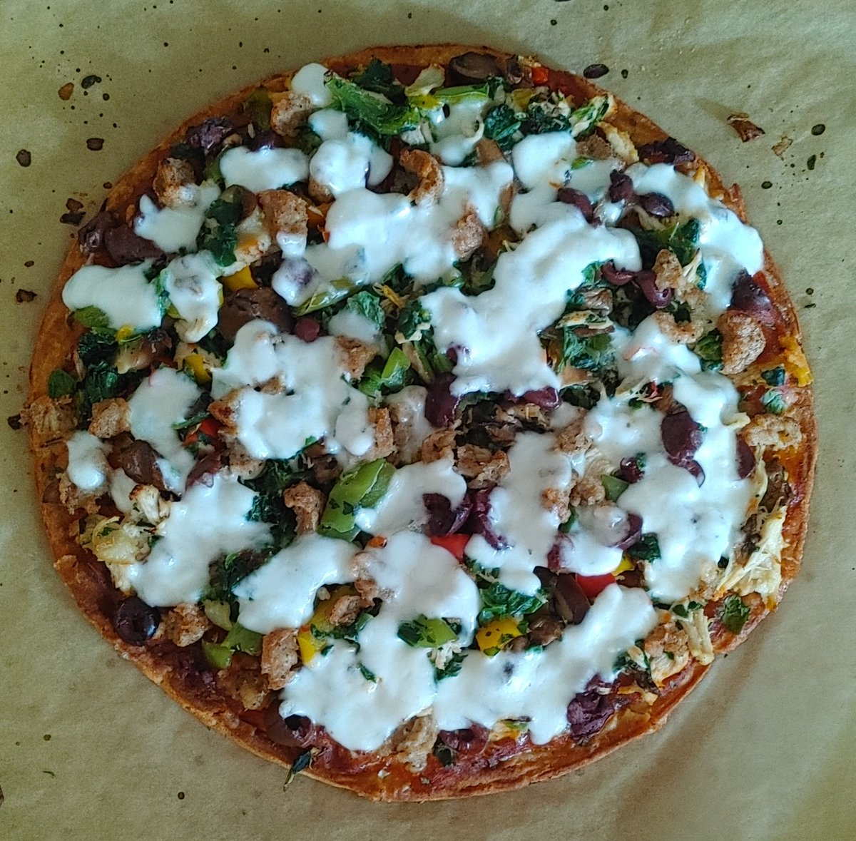 I really enjoy making a #glutenfree #cauliflowercrust #homemade #pizza. I topped it with all #organic #vegetables, #olives, shredded #chicken, chicken #sausage and topped with organic #pastureraised #buffalomozzarella #cheese.
#Lunch is served! #Healthier can taste great!