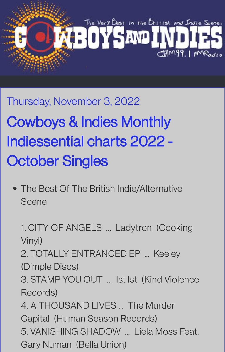KEELEYsound's tweet image. What an honour. #2 in the Detroit @Cowboys_Indies UK Indiessential chart! A true barometer of Indie quality from across the pond #UseHearingProtection 💚💙🧡❤️💛🤍 cowboysandindies.blogspot.com/2022/11/cowboy…