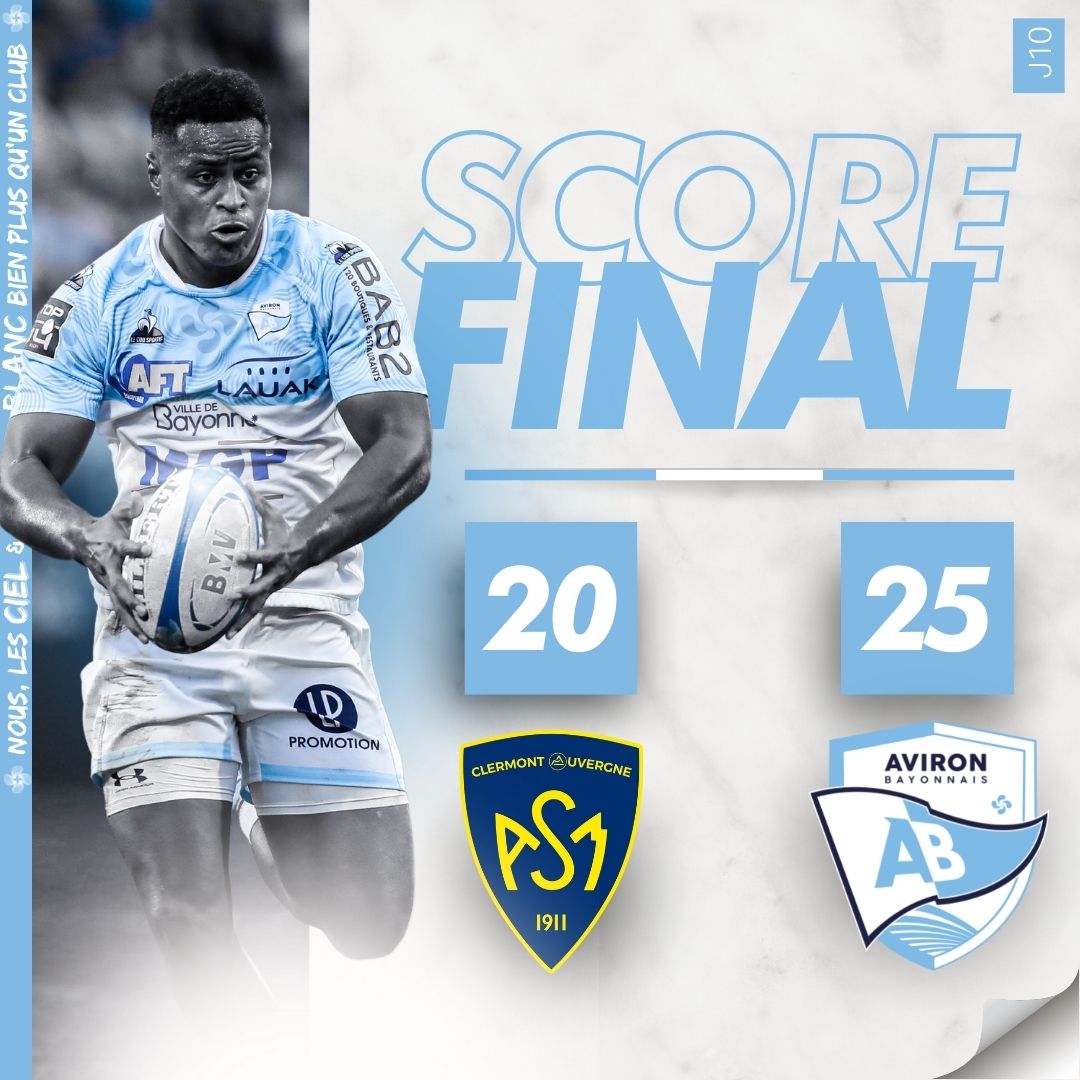 Énorme match de <a href="/avironrugbypro/">Aviron Bayonnais</a> à Clermont 👏👏👏
Aupa Baiona 🏉 et la soirée s'annonce festive sur les bords de Nive 🍻 <a href="/VilleDeBayonne/">VilleDeBayonne</a> #paysbasque